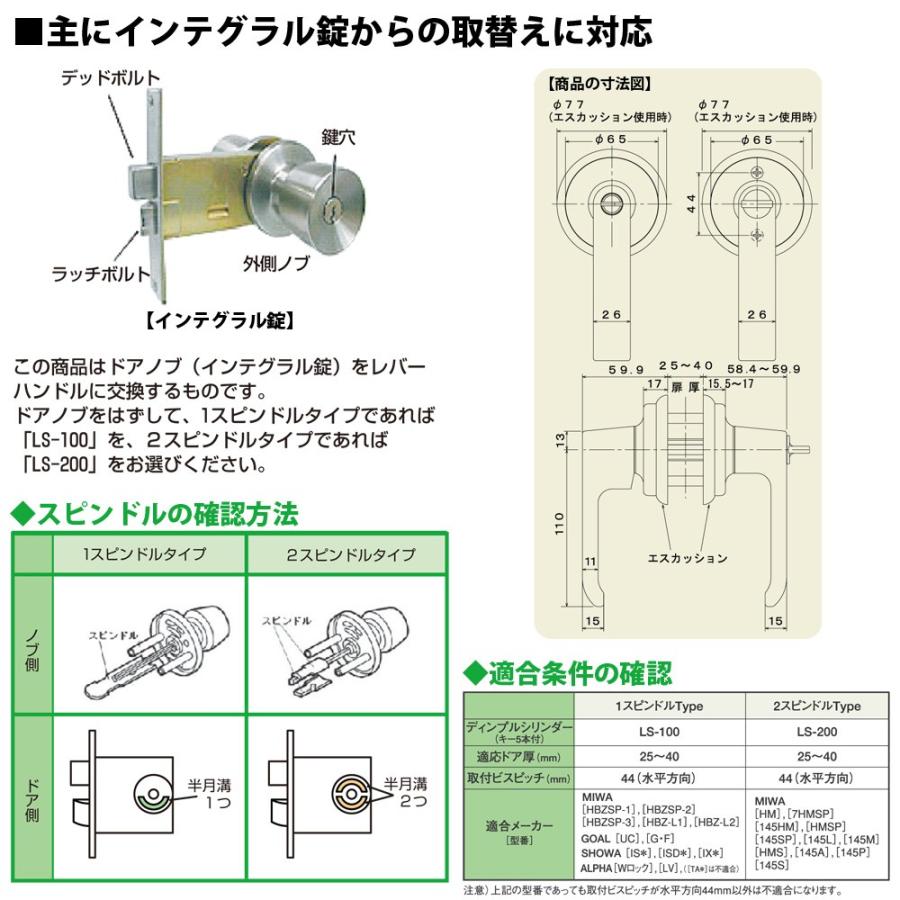 AGENT エージェント 取替え レバーハンドル LSシリーズ ディンプル 左右勝手兼用 LS-100 LS-200
