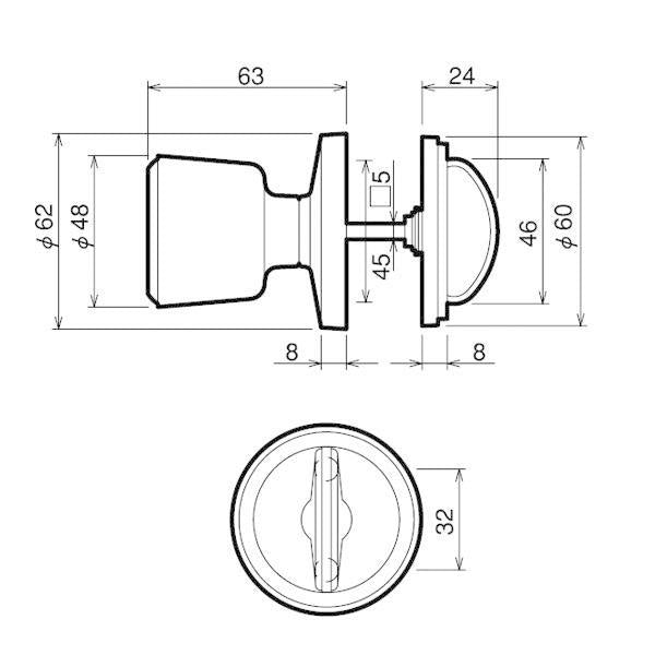 川口技研 ホーム戸襖錠 室内用 BS 65mm戸襖用 対応扉厚24mm~33mm