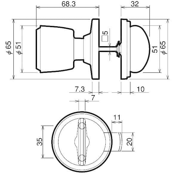 川口技研 ハイス戸襖錠 ドアノブ 室内用 BS65mm 戸襖用 対応扉厚25mm~37mm