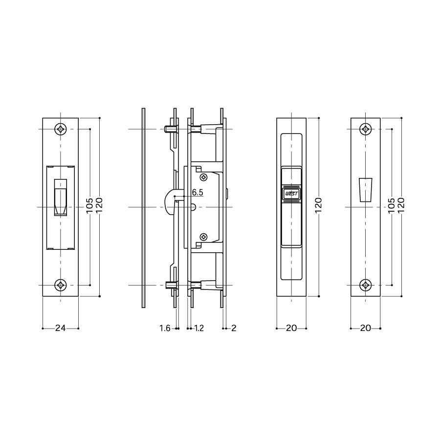 WEST ウエスト 306 引戸錠 引き違い内締錠 召合せ WEST 306-0403-BT ブロンズ DT28mm
