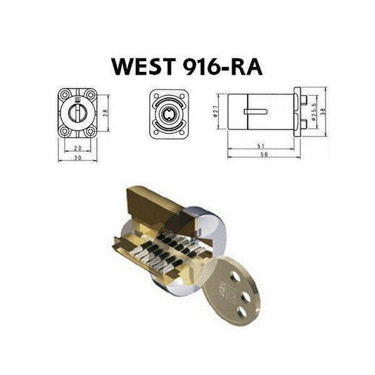 WEST ウエスト 916リプレイスシリンダー RAシルバー色 美和ロック85RA,RA交換用