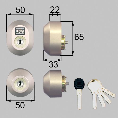 LIIXIL トステム ユーシンショウワ Wシリンダー シャイングレー 2個同一 ドア錠セット 楕円 玄関ドア 交換 DDZZ2004