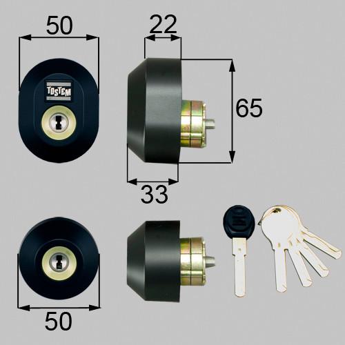 LIIXIL トステム ユーシンショウワ Wシリンダー ブラック 2個同一 ドア錠セット 楕円 玄関ドア 交換 DDZZ2017
