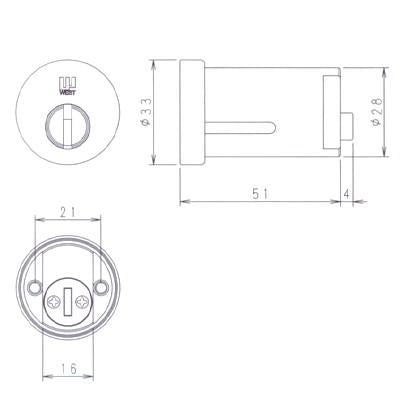 WEST ウエスト 916リプレイスシリンダー TK671タイプ 　玄関 鍵 交換 取替え主な使用住宅：ミサワホーム など 防犯
