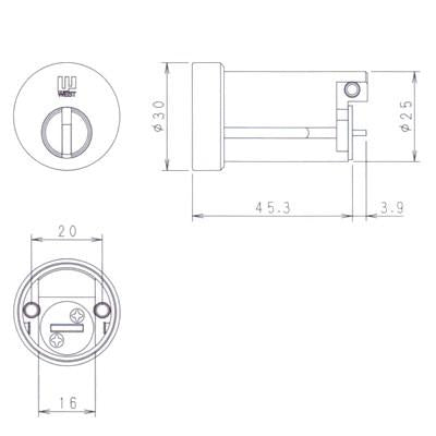 WEST ウエスト 916リプレイスシリンダー TK681タイプ 　玄関 鍵 交換 取替え主な使用住宅：ミサワホーム など 防犯